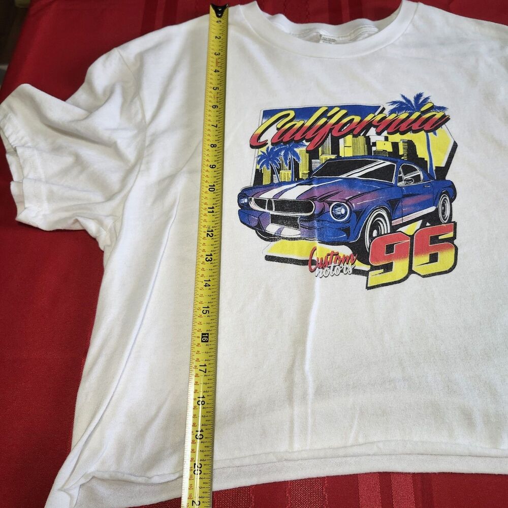 VTG California 96 Custom Motors Tee White Cropped 90's Y2K Large - Picture 7 of 8